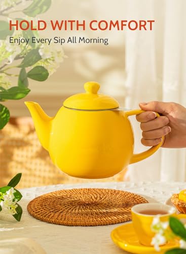 Teapot Porcelain Tea Pot with Stainless Steel Infuser (Yellow / 27oz (with infuser))