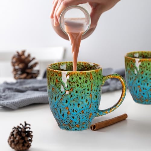 Set of 2 Durable 16 oz Coffee Mugs (Green & Blue)