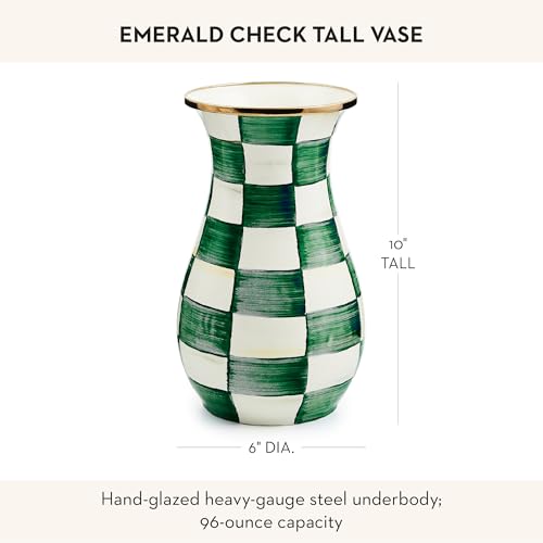 Enamel Tall Vase (Emerald Check)