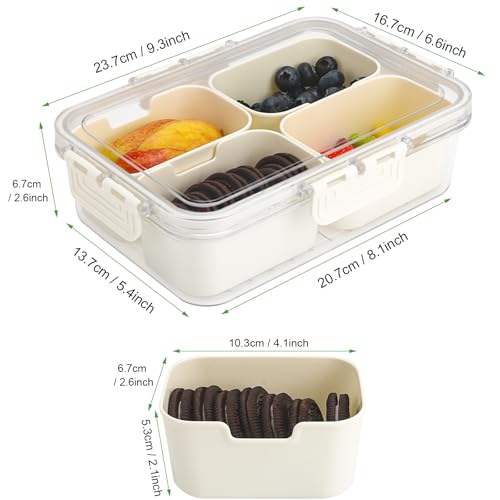 4 Compartment Snackle Box Containers with Lids (4 Compartments-2pcs / White)