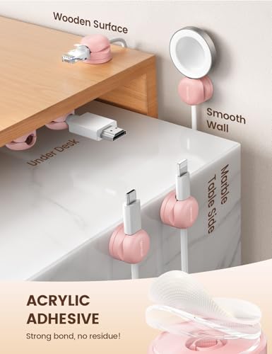 6 Pack Pink Rotatable Spring Cord Organizer Cable Clips (6Pack / Sakura Pink)