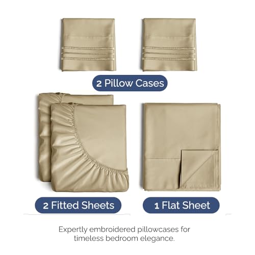 Split King Size 5 Piece Sheet Set (13 - Beige / Split King Size)