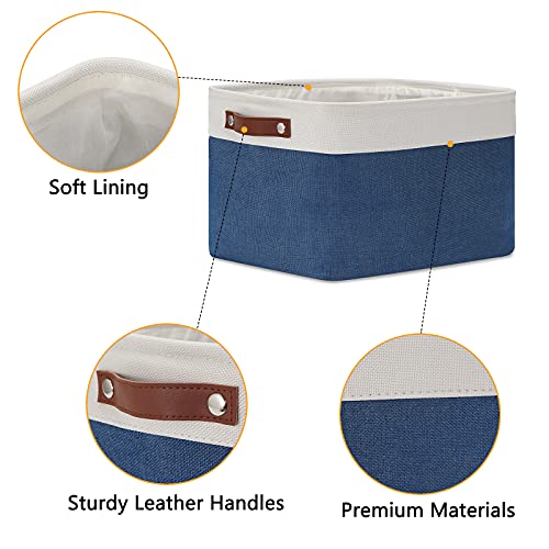 Fabric Storage Bins (White&Blue / L-15"x11"x9.5")