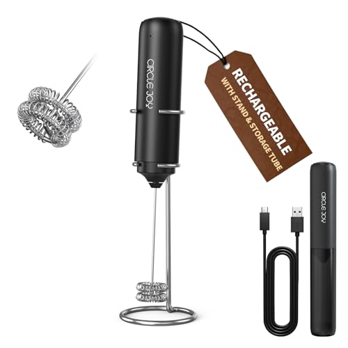 Rechargeable Milk Frother Handheld with Stand (Stand Black)