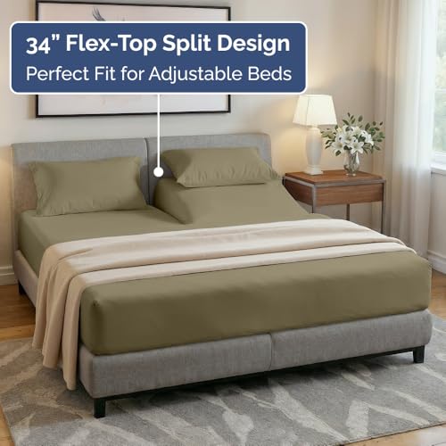 Flex Top Split Head King 4 Piece Sheet Set (14 - Khaki / Split Head/Flex Top)