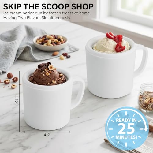Home Ice Cream Maker Machine with 2 Ice Cream Bowls (Pure White / Standard)