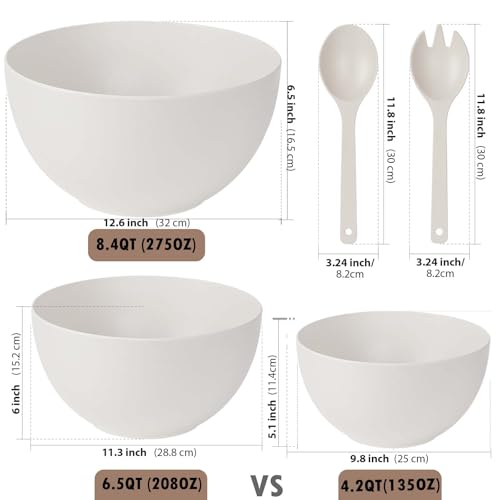 12.6" Extra Large Salad Serving Bowl Set with Wooden Lid&Utensils (12.6 inch / Matte White)