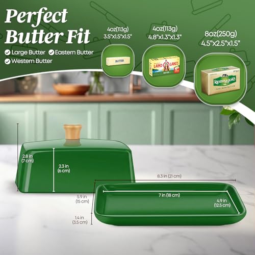 Extra Large Ceramic Butter Dish with Lid (Dark Green / Extra Large)