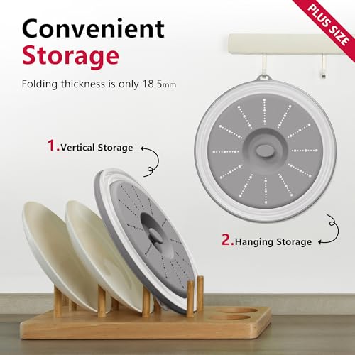 Microwave Splatter Cover Vented for Food with Hook Hole (Gray / L(13.39"x3.94")-Pack of 1)