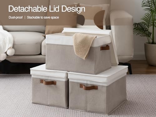 Fabric Storage Bins with Lids (Brown and White / Jumbo)