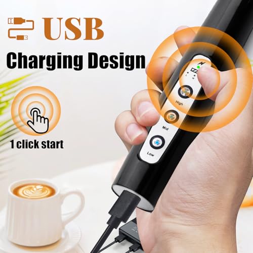 Black Handheld Milk Frother for Coffee (Glossy Black)