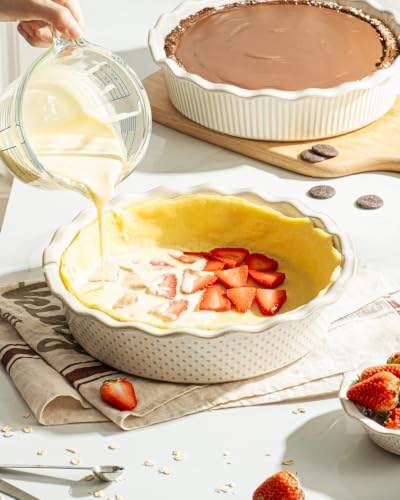 Ceramic Deep Pie Pan Set of 2 (Stripe and Dot (Deep))
