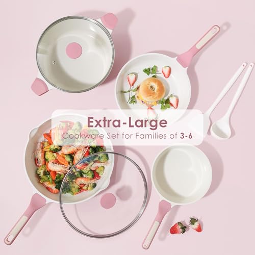 Nonstick Ceramic Cookware Set Large 13 (Blossom Pink)