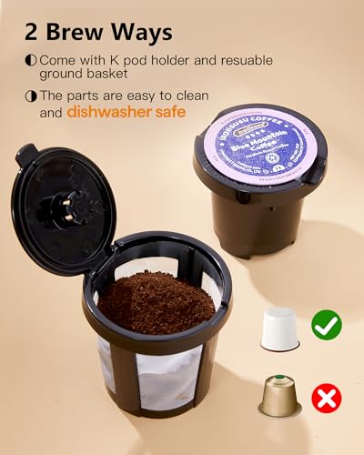 Mini Single Serve Coffee Maker for K Cups and Grounds with Handle (Oasis)