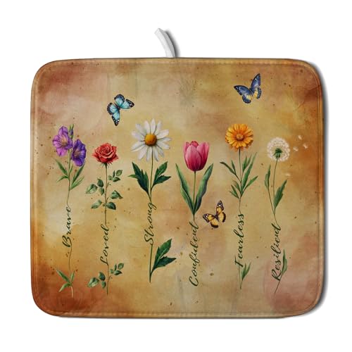 Inspirational Words Dish Drying Mat (Vintage Floral 0317 / 18" x 16")