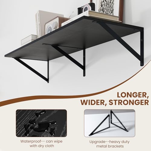36W x 12D Deep Floating Shelves Set of 2 Black (Black With Black Metal Bracket / 36wx12dx5.8h)