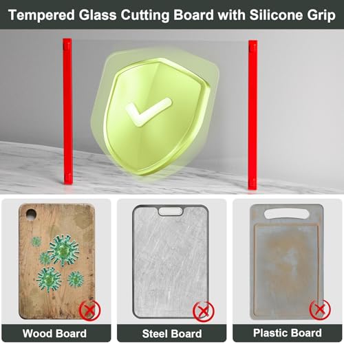 2PCS Glass Cutting Board with Silicone Grip (Red)
