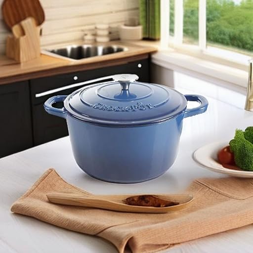 Artisan 5 Quart Round Enameled Cast Iron Dutch Oven (Sapphire Blue / 5-Quart)