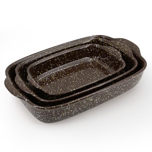3 Pack Ceramic Baking Dishes for Oven (Brown)