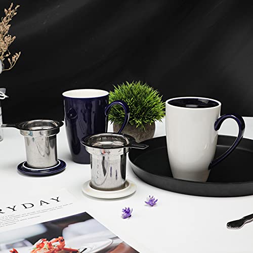Porcelain Tea Mug with Infuser and Lid (navy and white)