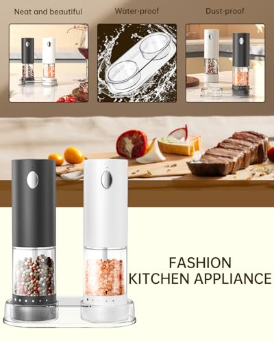 Electric Salt and Pepper Grinder Set Rechargeable Salt and Pepper Mills with 6 (Black White)
