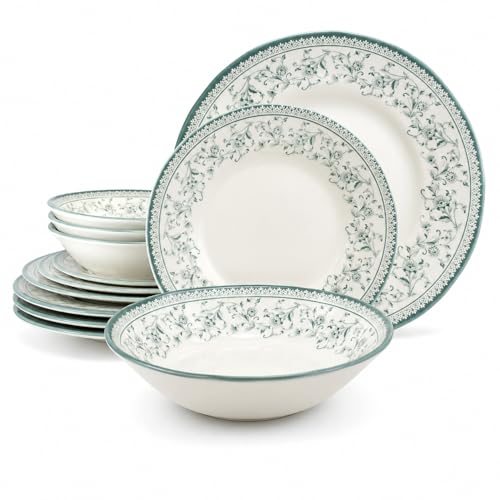Royal 12 Piece Porcelain Dinnerware Set for 4 (Aster Green / 12)
