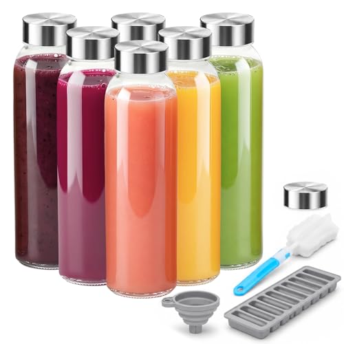18 oz Clear Glass Juice Bottles with Stainless Steel Lids Leak Proof