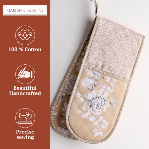 Double Oven Mitts 100% Cotton Double Oven Glove (040 - Pretty Autumn / 7" x 35" (Double Oven Mitt))