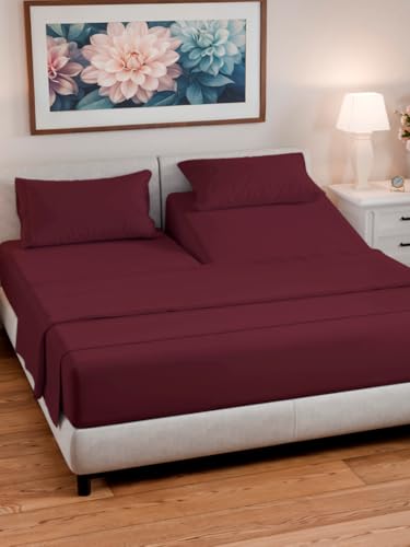 Flex Top Split Head King 4 Piece Sheet Set (25 - Burgundy / Split Head/Flex Top)