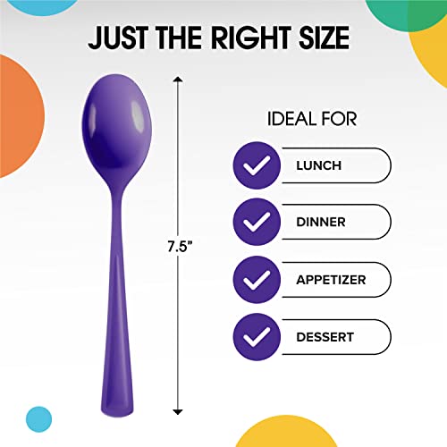 Party Solids Purple Plastic Spoons 200 Pieces Purple Spoons Disposable Utensils Heavy Duty Plastic Cutlery Set Disposable Cutlery Sets Flatware Sets Silverware Set Party Supplies & Party Tableware (Purple / Spoons)