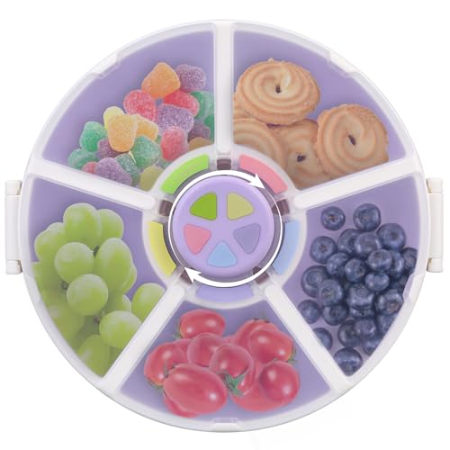 Kids Reusable Rotating Snack Container with 5 Separate Compartments (Purple)