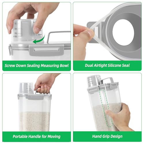 Rice Container 2 Pack 5 Lbs (Light Grey 3+3Qt)