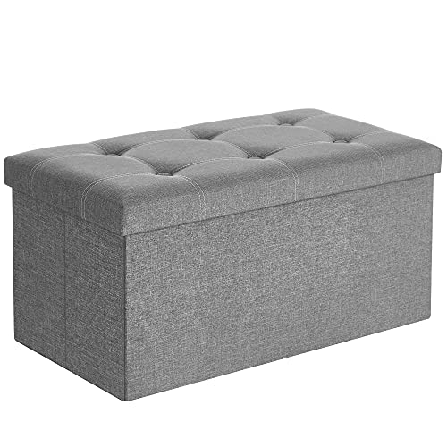 Ottoman Storage Bench (Light Gray + White / 15"D x 30"W x 15"H (without Flipping Lid))