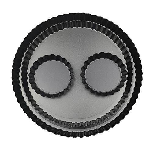 11 & 9 Inch Round Tart Pans with 2Pcs 4'' Mini Pans. Removable Bottom ((11+9+4) IN)