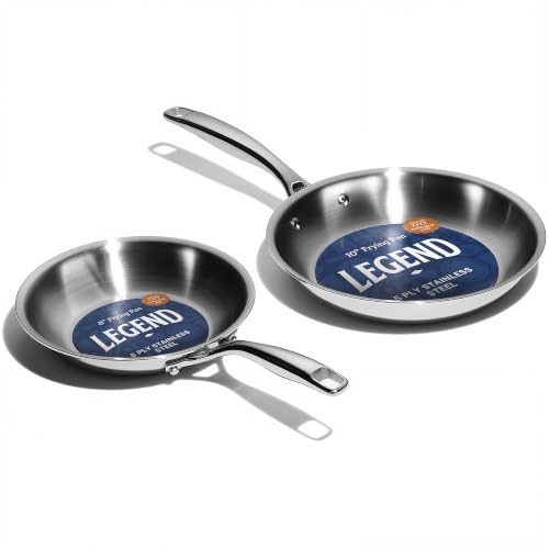 2-Piece (8" & 10") Stainless Frying Pan Set | 5 Ply Stainless Steel Clad | Induction Compatible, Oven Safe 800°F - Non-Toxic, No Coatings - Even Heating, Won't Warp (2-Piece Set (8" & 10"))