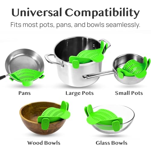 Snap N' Strain Clip On Strainer for Pots and Pans (Lime Green)