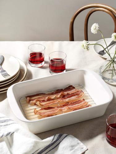 9x13 Ceramic Casserole Dish with 304 Stainless Rack (White / 13.7")