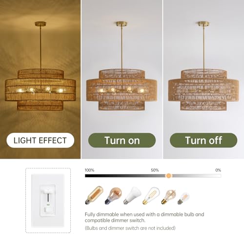 30" Rattan Chandelier for Dining Room (Brown / 30” 8-Light)