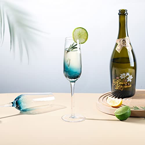 Handmade Blue Crackle Champagne Flutes Glasses (Champagne Glasses)