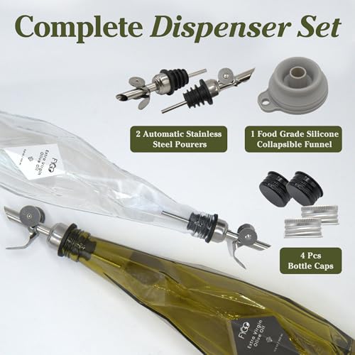 Diamond Lux Olive Oil Bottle Dispenser (500 ml - Set of 2 / Olive green bottles - White Sticker)