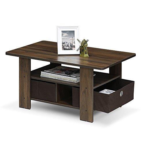 Andrey Coffee Table with Bin Drawer (Columbia Walnut/Dark Brown / 2 Bin)