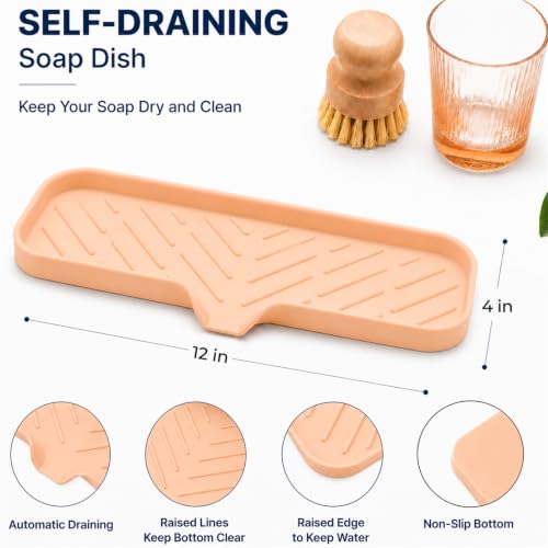 Silicone Soap Dish with Drain Spout (Pink / L(12"×4"))