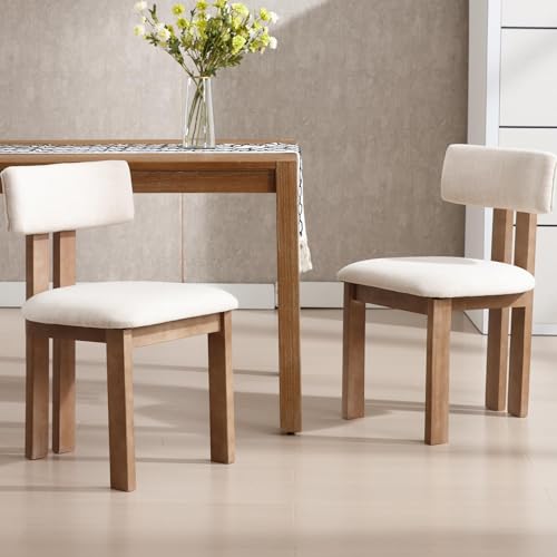 Linen Dining Chairs Set of 6 Modern Farmhouse Kitchen Chairs with Open Slat Back Upholstered Wood Side Chairs for Dining Room (Linen, Beige / 6 CHAIRS)
