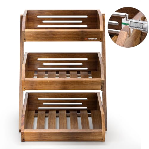 3 Tier Acacia Wood Fruit Basket for Kitchen (Acacia Wood / 3-Tier)
