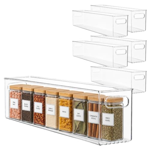 Plastic Food Storage 6 Pack Clear Container Bin with Handles for Organizing Kitchen (20x4x5)