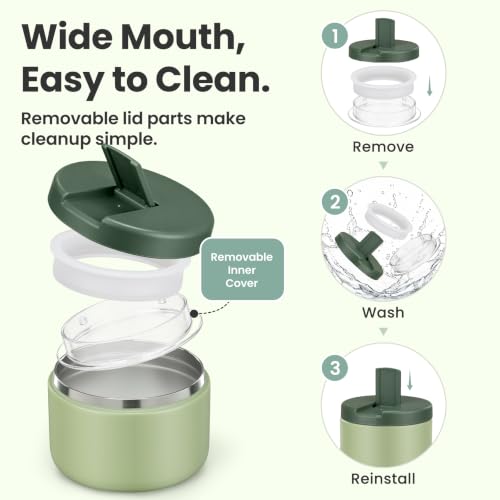 12oz Insulated Vacuum Food Jar with Buckle Lid Wide Mouth Soup Thermo for Hot Food Kids Leakproof Stainless Steel Lunch Container (Green / 12OZ)