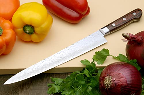 VG10 16 Layer Hammered Damascus Stainless Steel Sujihiki Slicer Chefs Knife (9.5" / Mahogany Handle)