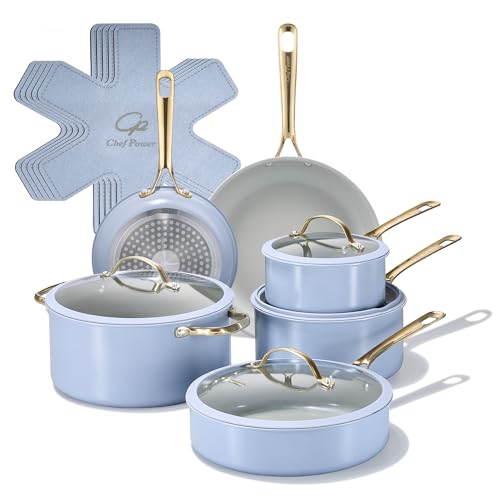 Ceramic Cookware Sets (Blue Gray / 15Pcs Set)