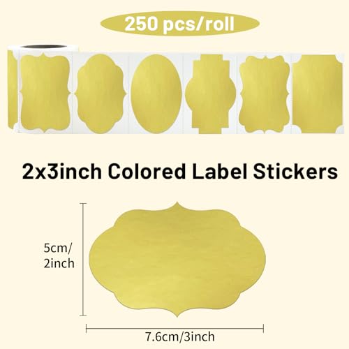 Gold Labels 250 PCS 3" x 2" Fancy Shape Stickers for Storage Box or Food Jars
