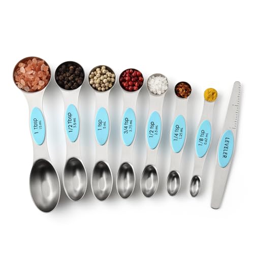 Stainless Steel Magnetic Measuring Spoons Set of 8 (Blue (Aqua Sky) / 1-Pack)